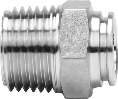 Push to Connect Fitting - 304 Stainless Steel Male Straight 1/2" Tube OD x 1/2" NPT Thread Pneumatic Fitting (Pack of 5)