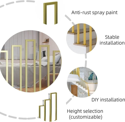 Generic 1.3ft-3.2ft Stair Handrail - U-Shaped Iron Stairway Guardrails, Gold Retro Non-Slip Hand Rails, for Elderly