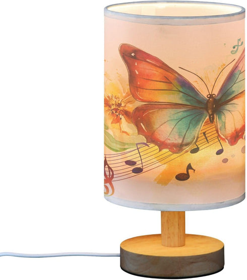 ALAZA Watercolor Butterfly Music Bedside Table Lamp with USB Port for Bedroom Nightstand Lamps Night Light Linen Fabric
