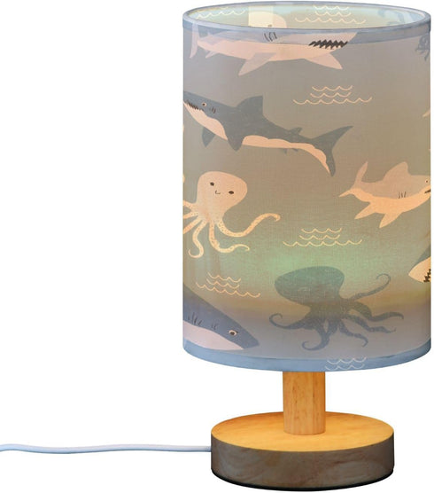 ALAZA Blue Octopus Shark Bedside Table Lamp with USB Port for Bedroom Nightstand Lamps Night Light Linen Fabric Shade