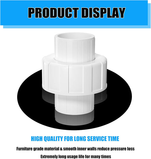8PCS 1/2Inch PVC Union Coupling, Furniture Grade Pipe Fittings with EPDM O-Ring, White Slip Adapter for Plumbing