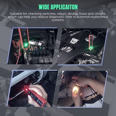 Power Circuit Probe Tester 6V-24V DC Test Light with LED Light, Long Test Lead, Overload Protection, Polarity Identify