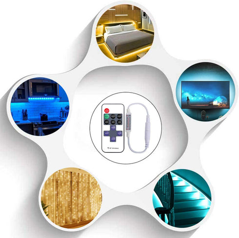 2 Pack 3528 5050 Dimmer 12V 24V LED Light Strip Remote Control Mini RF Wireless LED Controller Single Color LED Strip
