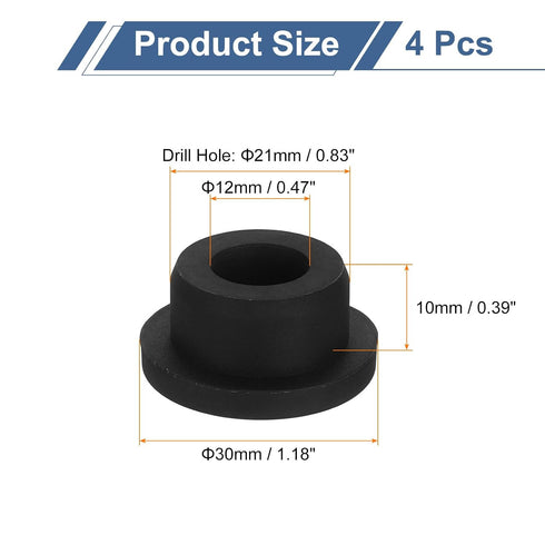 4Pcs Grommets 21mm 12mm Grommet uxcell Rubber Drill Hole, ID Hole Top Hat Black Silicone Rubber Hole Plug Gasket