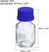 PATIKIL 50mL Reagent Media Bottle, 4Pcs Round Graduated Glass Storage Bottle Blue Screw Cap for Chemistry Lab Universities Home, Clear by PATIKIL