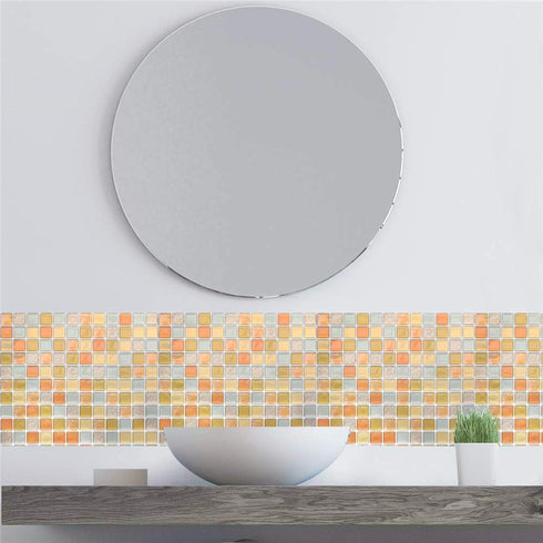Yoillione 3D Mosaic Tile Sticker - Removable Wallpaper Tile, Yellow PVC Square Decorative Vinyl Tile Decals, 4 Sheets