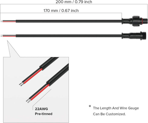 BTF-LIGHTING 2 Pin Electrical Connector - 22AWG IP65 Male Female Extension Cable for LED Strip Lights
