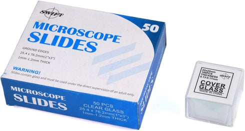 SWIFT Microscope Slides Kit with 50 Pre-Cleaned Blank Slides and 100 Glass Coverslips for Microscopes