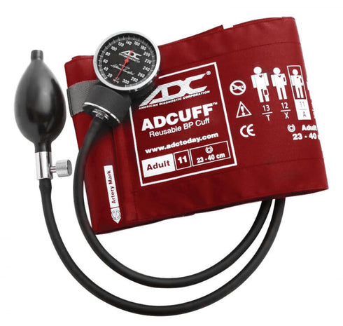ADC - 720-11AR Diagnostix 720 Pocket Aneroid Sphygmomanometer - Adult, Red with Adcuff Nylon Blood Pressure Cuff