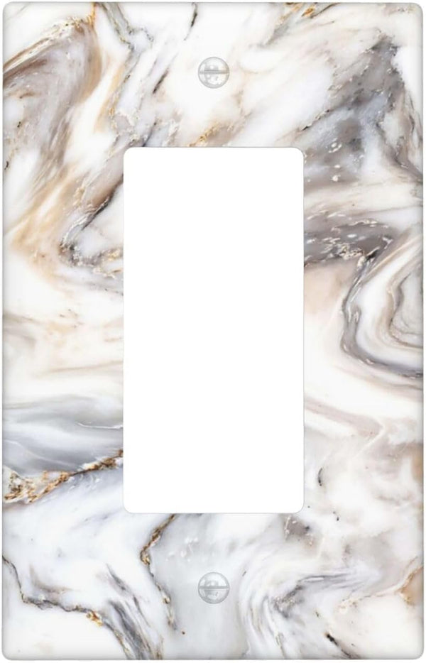 White Gold Marble Pattern Single Rocker Light Switch Plate, 1 Gang Cover Plate 2.7" X 4.4" for Home Decor