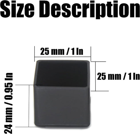 Wvapzwr 12Pcs 1"x1" (25mmx25mm) Square Rubber Chair Leg Tips Caps, Chair Table Leg Covers Floor Protectors, Chair Leg