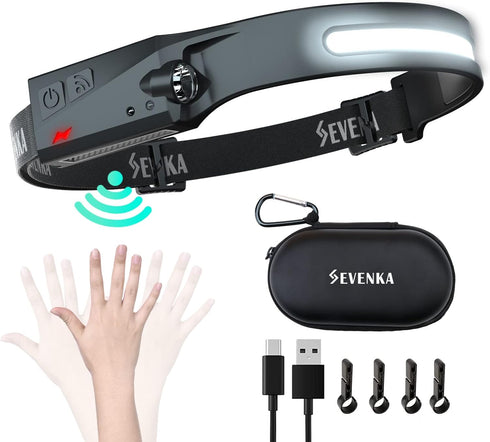 SEVENKA Rechargeable Headlamps - Bright LED Flashlight with Carrying Case, 1000 Lumen, Motion Sensor, Lightweight for