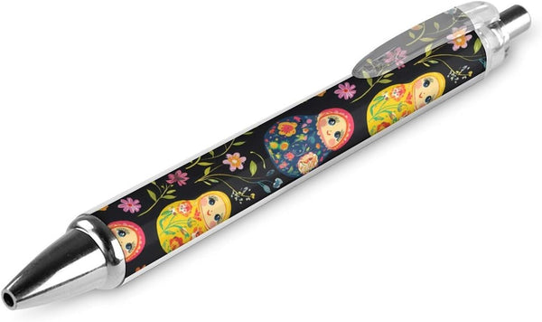 Generic Russian Nesting Dolls Flowers Funny Retractable Ballpoint Pen Black Ink Smooth Writing