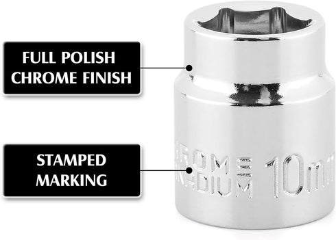 3/8" Set 14-Piece, 6 6-19mm, Set MIXPOWER Drive Low Profile Stubby Impact Socket with Storage Rails, Point, CR-V