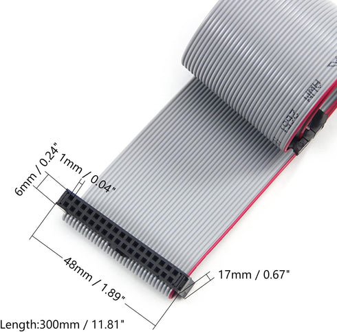 Fielect 2pcs IDC 34 Pin Connector Gray Wire Flat Ribbon Cable Connector, Length 30cm