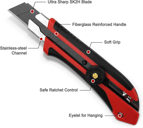 HAUTMEC 25mm Extra Heavy-Duty Utility Knife, Multi-Purpose Snap-off Box Cutter with Reinforced Handle