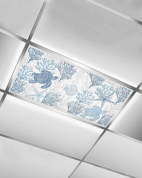 Yomandocix Blue Ocean Coastal Fluorescent Light Covers for Ceiling Lights 4x2 feet,1 Pack