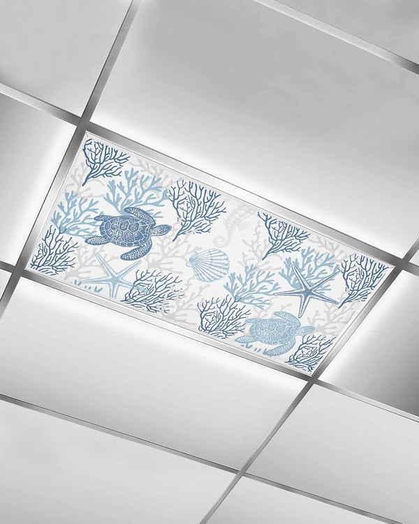 Yomandocix Blue Ocean Coastal Fluorescent Light Covers for Ceiling Lights 4x2 feet,1 Pack