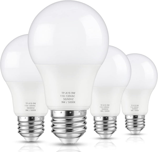 A19 LED Light Bulbs, 60 Watt Equivalent, 850 Lumen, Daylight White 5000K, E26 Base, 4-Pack