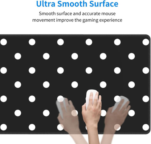 Polka Dot Black & White Gaming Mouse Pad Mat - Extended Large XXL (31.5 x 11.8 in), Non-Slip Rubber Base