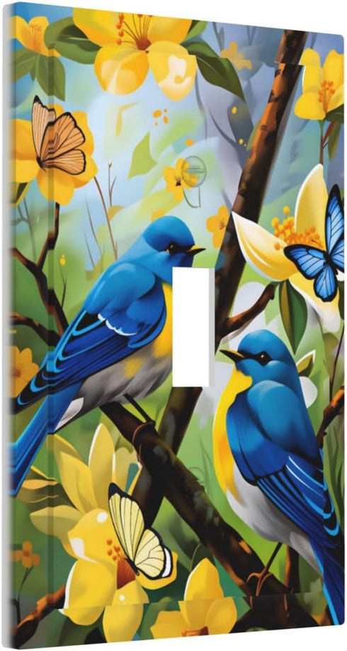 Sturin Summer 1 3X5 Spring Blue Bird Floral Wall Plate Light Switch Cover Gang Single Toggle Toggle Switch Art Plates