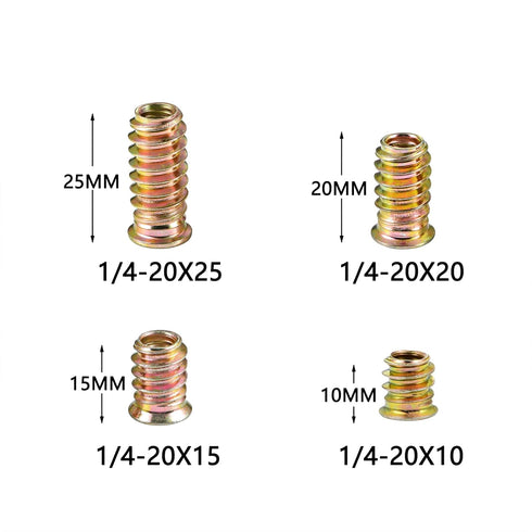 160 Pcs 1/4 "- 20 Thread Inserts Assortment for Metal Screws, Hex Socket Drive Nut Inserts for Woodworking