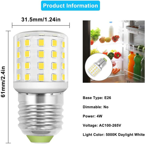 LED Appliance Light Bulb for Refrigerator Fridge Freezer 4W (40W Equivalent) E26 Medium Base Compact T10 Tubular A15 AC100-265V Floor Lighting Decorative Corn Lamp Daylight White 5000K, Pack of 3 by TZLONMFG
