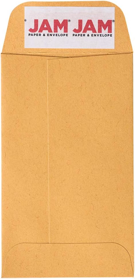 JAM PAPER #3 Coin Business Envelopes - 50 Pack, Peel and Seal Closure, Brown Kraft Manila