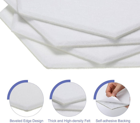 PATIKIL 6 Packs Felt Bulletin Board, 12"x10" Self Adhesive Hexagon Tiles for Sound Proofing Wall Panels, White