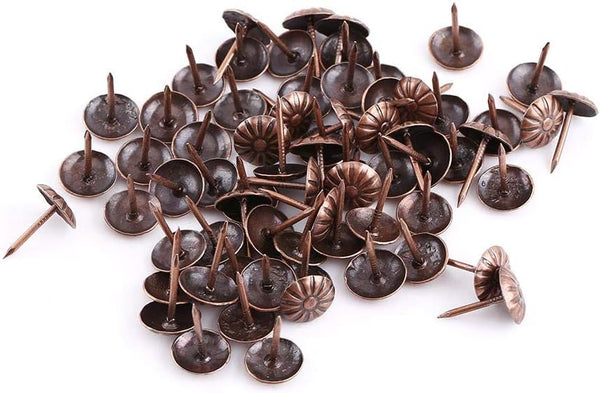 100pcs Vintage Upholstery Nails, Furniture Pins Assortment Kit for Decorative Stud Antique Upholstery Tacks Bronze Metal