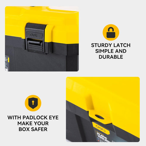 14 Inch 2-Layer 16lb Tool Box with Lock, Heavy-Duty Organizer with Removable Tray, Liftable Lid for Small Parts