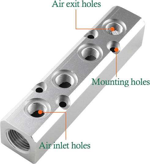 4 Way Pneumatic Manifold Air Distribution Block, Silver Compressed Air Coupler Fast Connector for Compressor