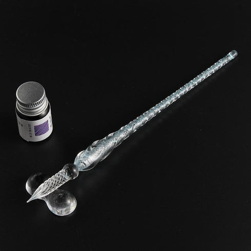 Vintage Handmade Glass Dip Pen Set, Elegant Crystal Signature Pen Gift (Light Blue)