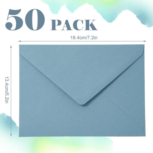 Whaline 50Pcs Dusty Blue A7 Invitation Envelopes Set, V-Flap Gift Card Sleeves for Mailing, 7.3x5.3 Inch