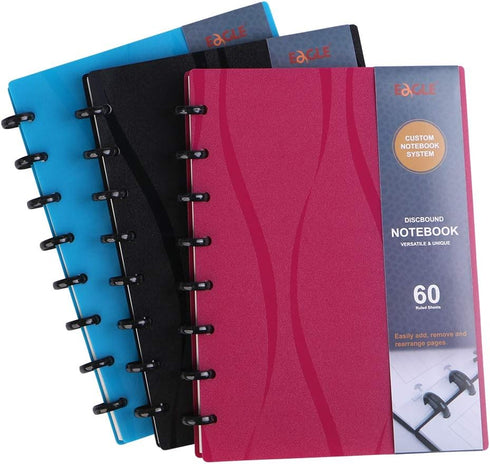 Eagle Discbound Notebook, Customizable Junior Size, Poly Cover, 60 Sheets Ruled/Lined Pages (Red)