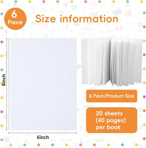 EOOUT 6 Pack White Hardcover Blank Book 6x8 Inch, 40 Pages Hardcover Blank Book for Kid to Write Stories Draw Sketch, Unlined Thick Perforated Pages by EOOUT