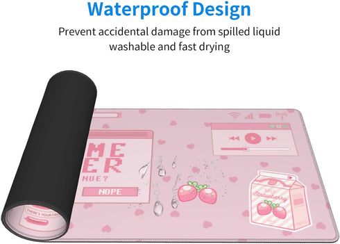 Pink Game Strawberry Milk Gaming Mouse Pad XL, Large Extended Mousepad Desk Pad, Long Nonslip Rubber Mice Mats,