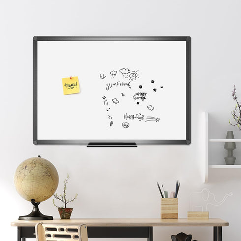 VIZ-PRO Magnetic Whiteboard/Dry Erase Board, Black Aluminium Frame, 24 X 18 Inches, Includes Eraser & Markers
