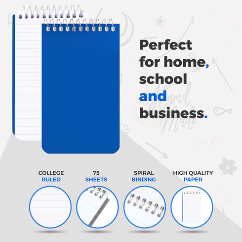 Small Notebooks, Spiral Notepads 3x5 - (Pack of 10) Pocket Notebook, Memo Pads For Home, Office, College, School - Lined College Ruled Paper - 5 Colored Notebooks, 75 Sheets Per Notebook by Alitte