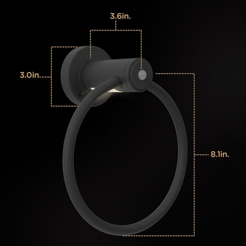 Enbrighten Towel Ring, Motion Sensing Night Light, Battery Operated Hand Towel Holder for Bathroom Kitchen, Matte Black