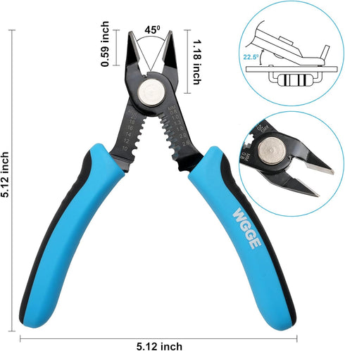 WGGE Precision Wire Cutters, Slim Diagonal Cutting Pliers with Supplementary Stripping, Ultra Sharp 6 Inch Wire Cutter