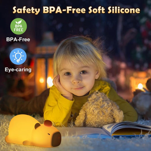 Night Light for Kids, Cute Silicone Lying Flat Capybara Nursery Light for Baby Room and Toddler, Rechargeable LED