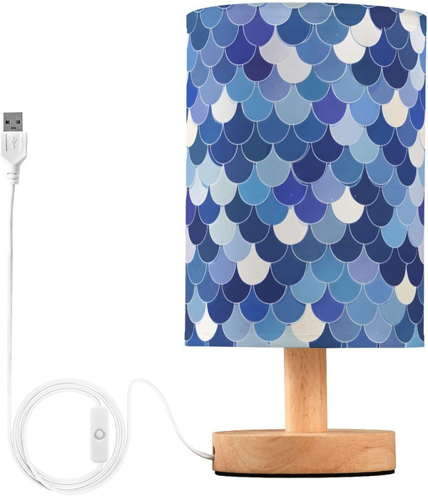 ALAZA Bedside Table Lamp for Bedroom Blue Mermaid Scales Nightstand LED Light