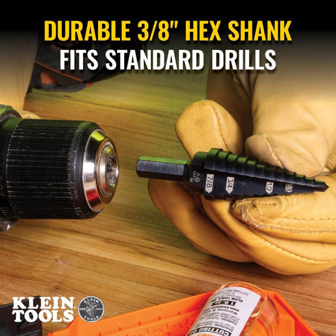 Klein Tools KTSB14 Step Drill Bit #14, Double-Fluted, 3/16 to 7/8-Inch with Easy-to-Read Markings