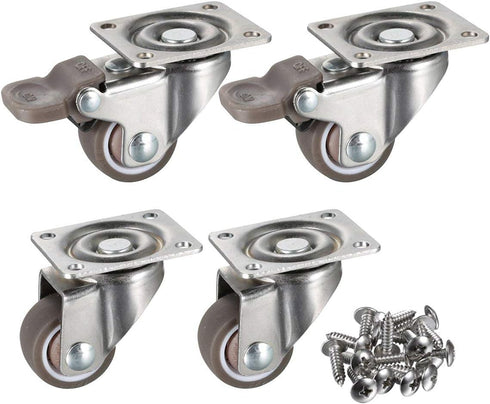 bayite 4 Pack 1" Low Profile Casters Wheels Soft Rubber Swivel Caster with 360 Degree Top Plate, 100 lb Total Capacity