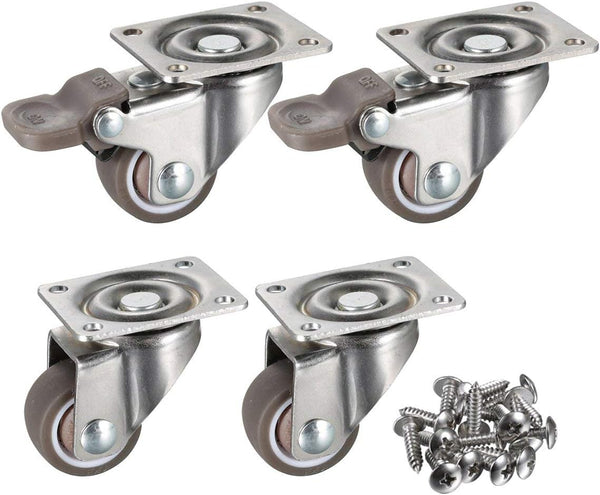 bayite 4 Pack 1" Low Profile Casters Wheels Soft Rubber Swivel Caster with 360 Degree Top Plate, 100 lb Total Capacity