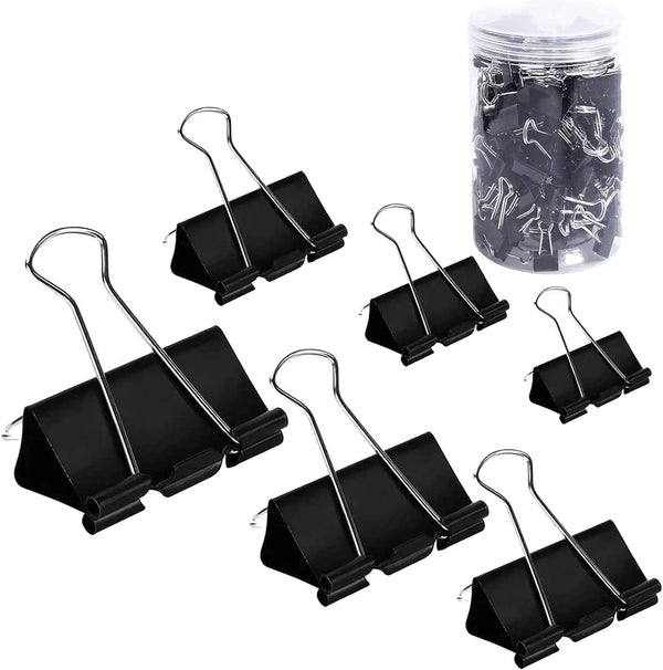 Binder Clips Paper Clamps Assorted Sizes 200 Count (Black) Jumbo, Large, Medium, Small, Mini, Micro with Box