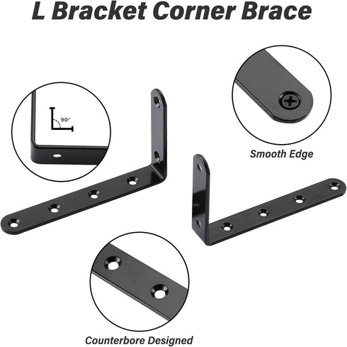 HOME MASTER HARDWARE 5" 3" Brace,4 x Heavy Duty Corner Pcs Shelf Brackets,Steel L Corner Bracket for Wood Furniture