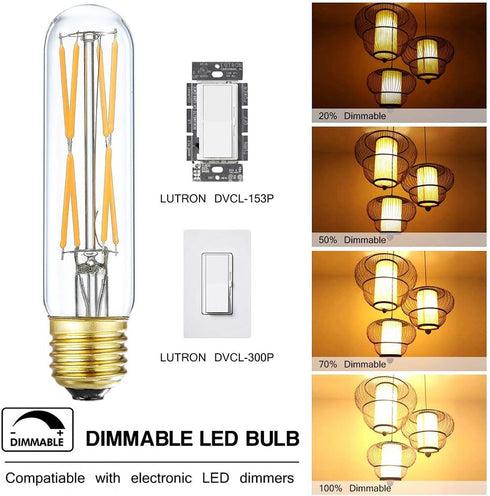 XININSUN T10 LED Bulb, 8W Dimmable Tubular Bulbs, 75-100 Watt Equivalent, 2700K Soft Warm White, 3 Pack