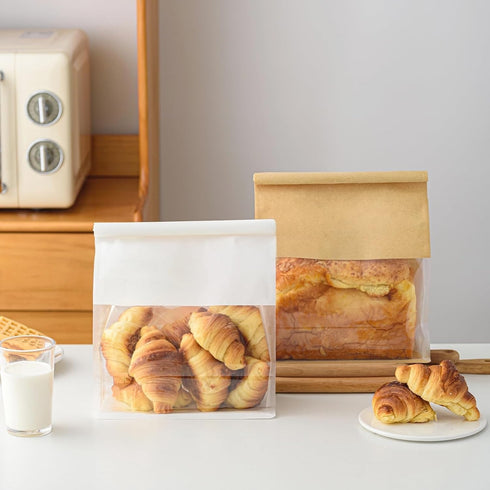 Roppolo 50 8.6 Inch Packing Pcs White Kraft Paper Bread Bags with Tin Tie, Large Homemade Bread Bag, Thickened Storage